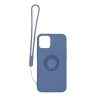 Apple iPhone 12 Mini Soft Liquid Silicone Case Gray with Magnetic Ring Holder Stand and Slim Hands Strap High Quality