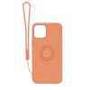 Apple iPhone 12/12 Pro Soft Liquid Silicone Case Orange with Magnetic Ring Holder Stand and Slim Hands Strap High Quality