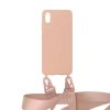 Apple iPhone XS Max Liquid Silicone Phone Cover With Hand Rope High Quality Sand Pink