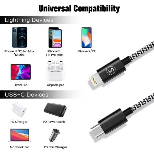 SiGN Skin USB-C till Lightning Kabel 2.1A, 2m - Svart/Vit - Bild 2