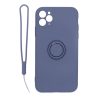 iPhone 11 Pro Soft Liquid Silicone Case With Magnetic Ring Holder Stand and Slim Hands Strap Best Quality Grey