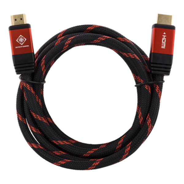 DELTACO GAMING HDMI-kabel, 3m, Ultra HD(3840x2160) i 60Hz, 18 Gbps ARC, HDCP 2.2, kompatibel med Nintendo Switch, tygbeklädd kabel, svart/röd - Bild 2