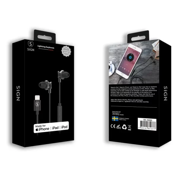 SiGN In-ear Lightning Hörlurar för iPhone - Svart - Bild 2
