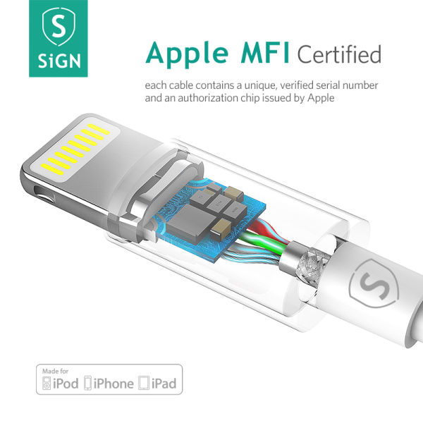 SiGN Lightning-kabel till iPhone / iPad, MFi-certifierad, 5V, 2.1A, 1m - Vit - Bild 2