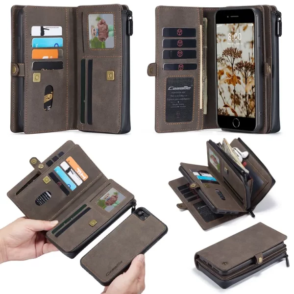 CASEME 2-i-1 XL Plånboksfodral + Avtagbart Skal för iPhone 7/8/SE - Brun - Bild 2