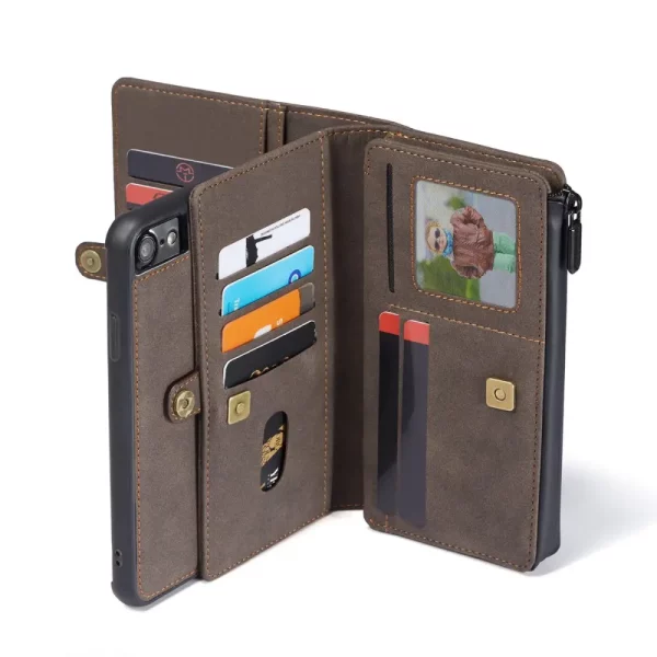 CASEME 2-i-1 XL Plånboksfodral + Avtagbart Skal för iPhone 7/8/SE - Brun - Bild 3