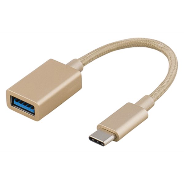 Deltaco Prime USB-C till USB-A Adapter, 0.15m, gold