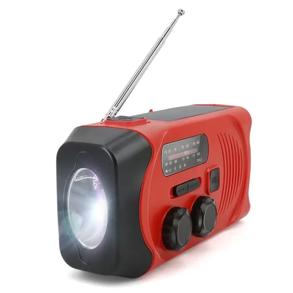 SiGN Vevradio med Solceller, Ficklampa och 2000mAh Powerbank - Röd