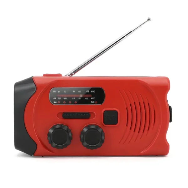 SiGN Vevradio med Solceller, Ficklampa och 2000mAh Powerbank - Röd - Bild 2