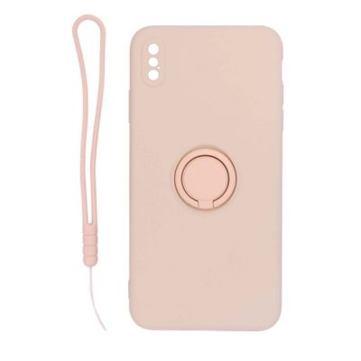 iPhone XS Max Silikonskal med Ringhållare och Handrem - Rosa