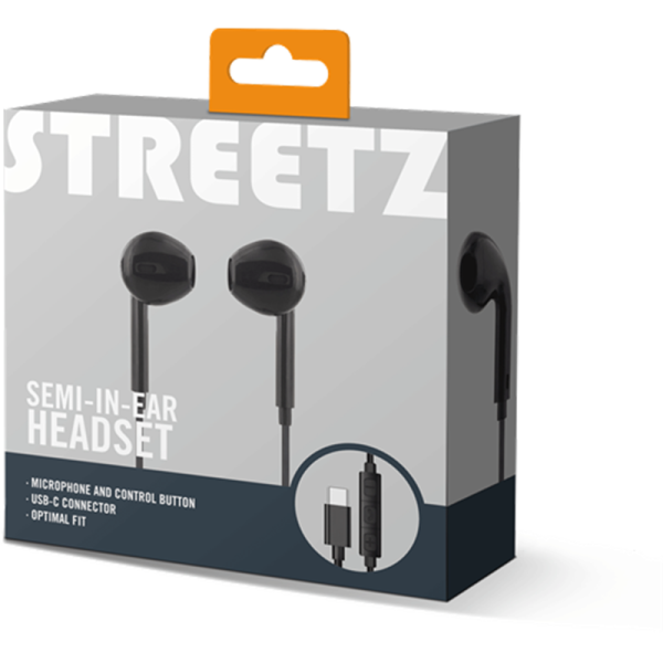 STREETZ Semi-in-ear hörlurar, 3-knapp, USB-C - Svart - Bild 4