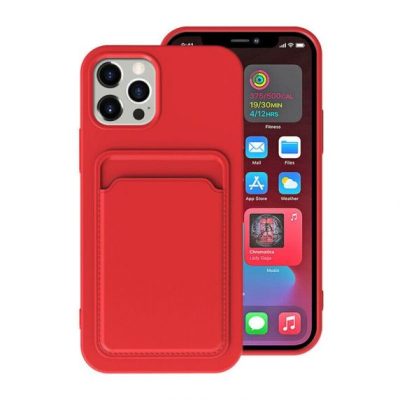 iPhone 15 Pro Max Mobilskal Silikon med Korthållare - Röd