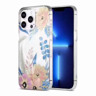 iPhone 13 Pro Max Mobilskal MagSafe - Blommor Rosa/Blå