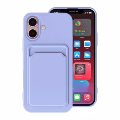 iPhone 16 Plus Mobilskal Silikon med Korthållare - Lila