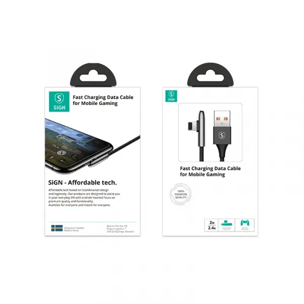 SiGN USB till Lightning Gaming Kabel, 2m, 2.4A, - Svart - Bild 5