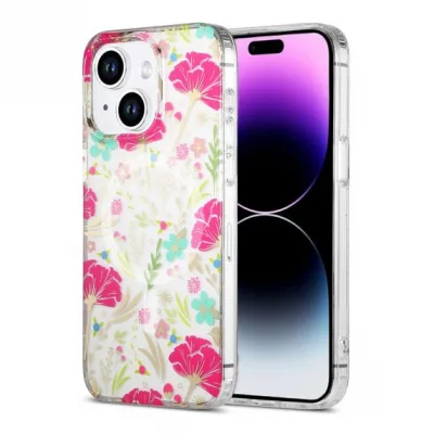 iPhone 15 Mobilskal MagSafe - Blommor Röd/Grön