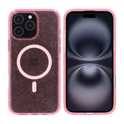 iPhone 16 Pro Max Rvelon Mobilskal TPU med MagSafe - Glitter Rosa