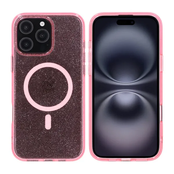 iPhone 16 Pro Max Rvelon Mobilskal TPU med MagSafe - Glitter Rosa