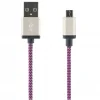 USB-synk-/laddarkabel, tygklädd, USB Typ A ha - USB Micro B ha, 1m, lila.