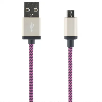 USB-synk-/laddarkabel, tygklädd, USB Typ A ha - USB Micro B ha, 1m, lila.