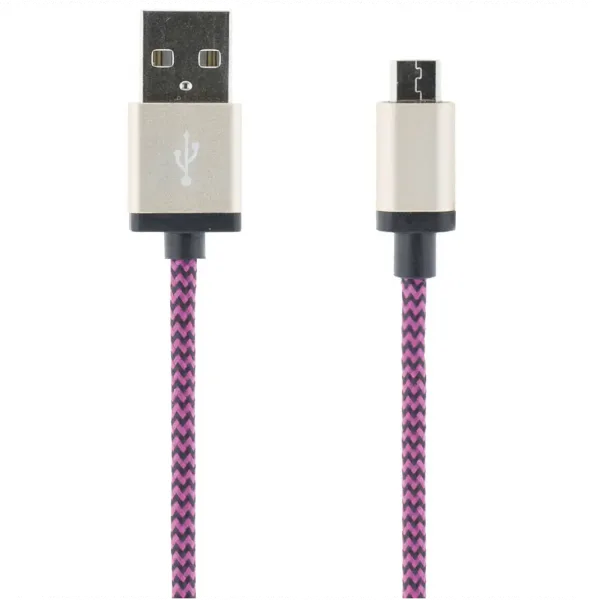 USB-synk-/laddarkabel, tygklädd, USB Typ A ha - USB Micro B ha, 1m, lila.
