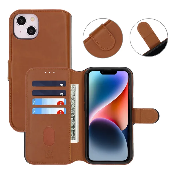 iPhone 13/14 Plånboksfodral Magnet Rvelon - Brun - Bild 6